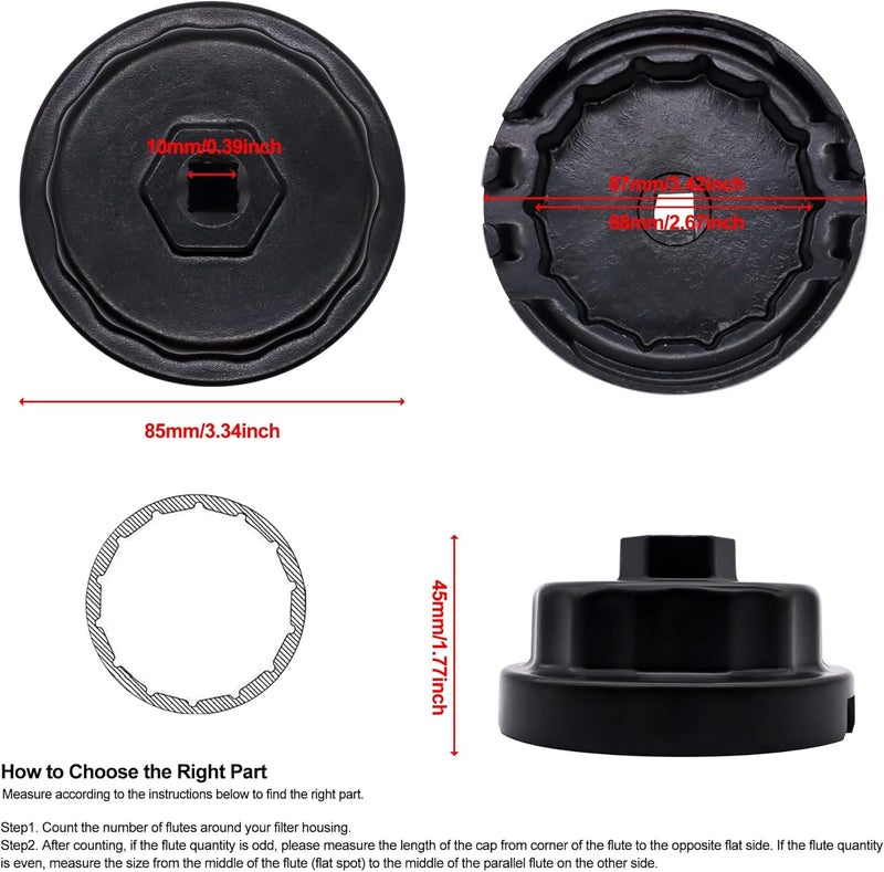 OXCANO 64 mm x 14 flutes Oil Filter Wrench Removal tool Compatible with Toyota Lexus (Black) - Image 3